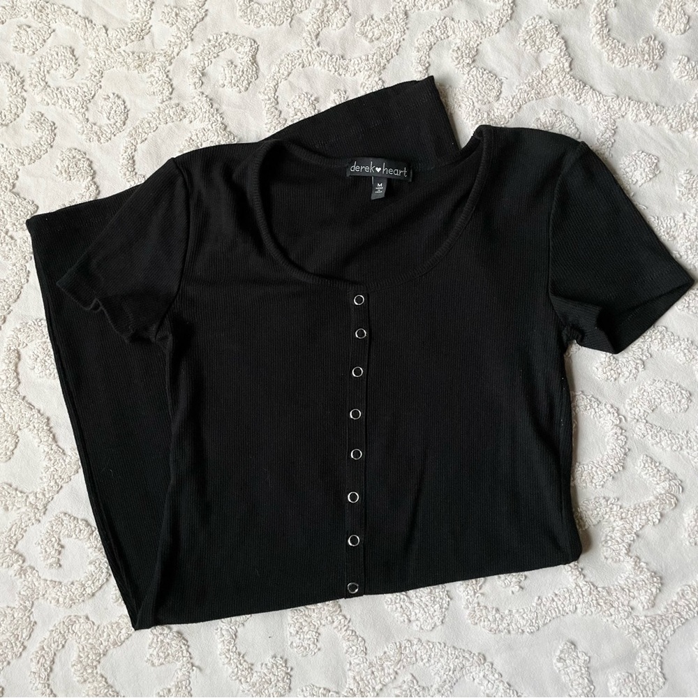 Black Ribbed Y2K Button Design Dress medium 90s - Picture 8 of 8